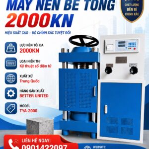 Máy nén bê tông TYA-2000 dùng để kiểm tra cường độ chịu nén của mẫu bê tông, xi măng và vật liệu xây dựng. Thiết bị hiển thị điện tử hiện đại, cho kết quả chính xác, phù hợp phòng thí nghiệm và trung tâm kiểm định.