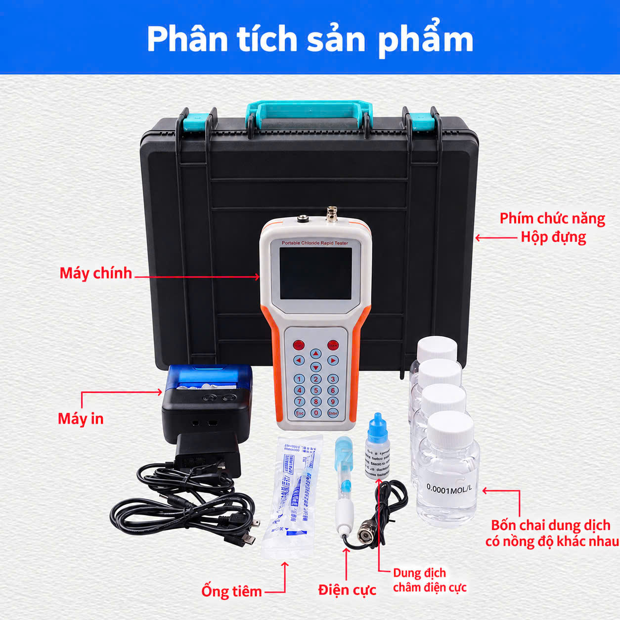 Bộ thí nghiệm đo nhanh hàm lượng ion clorua trong bê tông