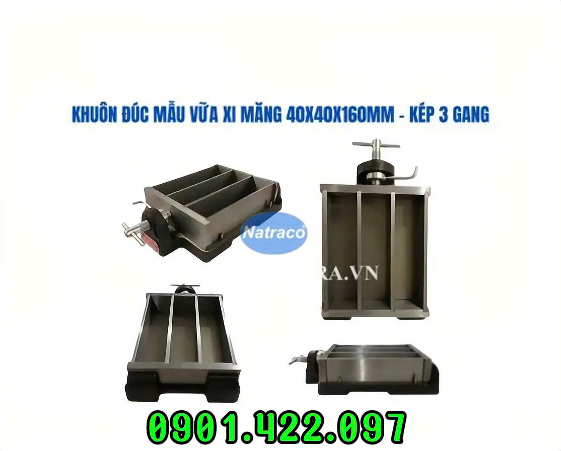 Khuôn đúc mẫu xi măng 40x40x160mm kép 3 gang